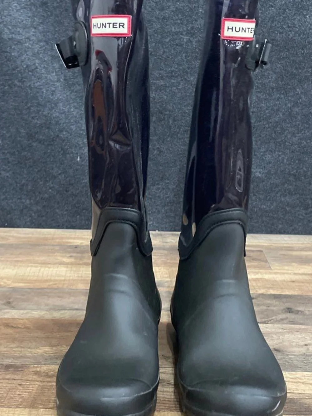 Hunter Unisex Woman 8 Mens 7 Black Gloss Finish Tall Rain Boots